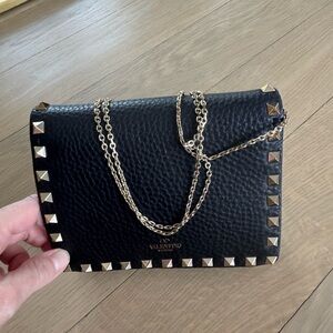 Valentino Black Leather Studded Wristlet